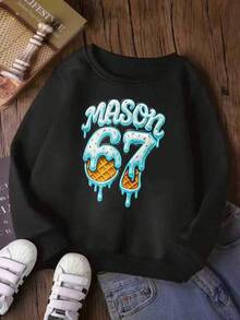 Ice Cream Drip Six Seven 6 7 Meme 67 T Shirt Neck Sweatshirt Cute Cartoon Kids Sweatshirt Colorful Pattern Soft And Durable Best For Cold Weather Fun Sizes 90-130 - màu đen - Xem 8