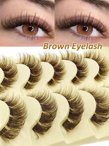 5 Pairs Rikuaild Brown False Eyelashes, Natural & Voluminous, Suitable For Beginners, Create Long & Lashes - Criss Cross lashes - View 1