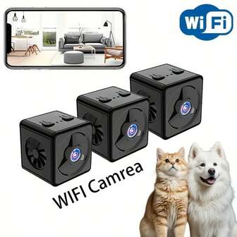 1个高清WiFi迷你高清摄像头家用办公室安防保姆摄像头报警远程查看，微型摄像头带夜视和移动侦测功能，附带应用程序。