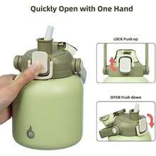 BJPKPK - Botellas de agua aisladas con pajita, 20 onzas lindas botellas de agua con asa, termo de metal de acero inoxidable sin , termo de fácil transporte para hombres y mujeres, color blanco(0.6 Litros 20 ozLight Green) - Multicolor - Ver 3