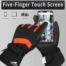 Achiou - Guantes de esquí de nieve para invierno, cálido, 3M, impermeable, visualización táctil para hombres y mujeres - naranja/fiesta de bloques - Ver 12