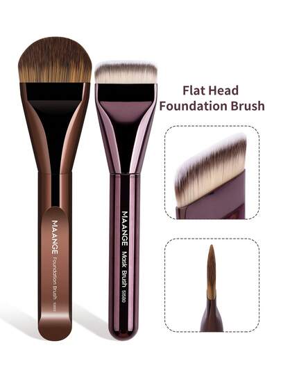 MAANGE 2件套高效专业化妆刷套装，超柔软旅行化妆刷，散粉刷，遮瑕刷，粉底刷，面部细节刷，适用于日常面部妆容，粉底液专用刷，女士及女孩礼物