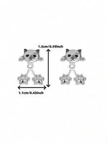 1 Pair Girl's Cat Paw Hanging Earrings, Creative & Unique Design, Cute Pet, Delicate & Sweet, Versatile For Daily Wear - Multicolor - View 4