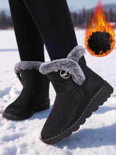 Botas de nieve para mujer talla 36-45, de talla grande, gruesas y cálidas, de caña corta, punta redonda, antideslizantes, con forro grueso, botas de invierno