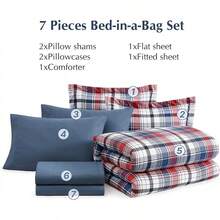 King Comforter Set, Classic Red Black Plaid-Piece Bedding Set, Farmhouse Lightweight All-Season Bed In A Bag With Sheets, Pillowcases & Shams, Home Decor - 海軍紅 - 查看 7
