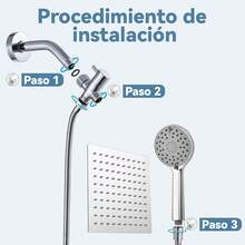 Cabezal de Ducha de lluvia Cuadrado Brazo de Ducha Plegable Ultrafino de 8 Pulgadas Desviador de 3 Velocidades Manguera de 150 cm Rociador de Mano de 5 Funciones Brazo Plegable de Aleación de Zinc Juego de Cabezal de Ducha Cuadrado - Chrome - Ver 6