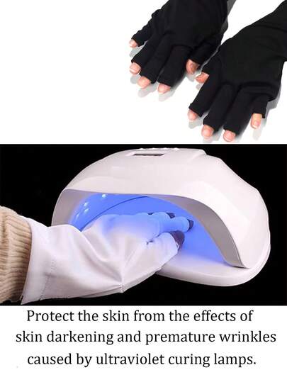 1 双 UPF 50+ 防紫外线露指手套，加厚款，黑白两色，适用于凝胶美甲灯美甲 - 透气面料，黑色 | 为美甲爱好者提供护肤和手部保护，避免晒黑