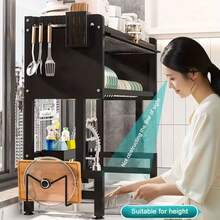 Larora Dish Drying Rack, 2-Tier Over Sink Dish Drying Rack, 33.5" Over Sink Dish Rack For Small Kitchen, Space-Saving Dish Rack With Cover, Baskets, Utensil, Large Sink Storage Organizer Black - màu đen - Xem 6