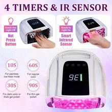 96W Rechargeable Cordless UV LED Nail Lamp Portable Nail Polish Curing Lamp With LCD Display Auto Sensor 4 Timer Setting And Smart Sensor Nail Dryer Silver - Silver - View 3
