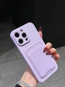 1 pieza Funda de teléfono de silicona suave y a prueba de golpes compatible con iPhone 17/16e/15/14/13/12/11/7/8/XR/XS/Plus/Pro/Pro Max/Mini/Air y Galaxy A51 4G/A52/A52s 5G/S23 Ultra/A13 4G, con soporte adhesivo minimalista de 2 en 1 de color púrpura sólido, adecuado como regalo para amigos, familiares, novias y novios - Multicolor - Ver 4