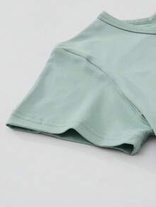 小男孩趣味字母标语“Tung Tung Tung Sahur”和卡通简笔画印花短袖T恤 - 薄荷綠 - 查看 4