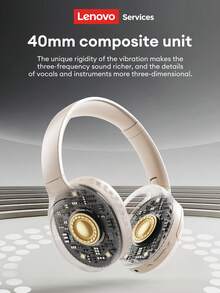 Lenovo 联想LS103蓝牙6.0无线耳机，环绕立体声，游戏，音乐，通话清晰，降噪，佩戴舒适，电池续航时间长，兼容智能手机和电脑 - 米色 - 查看 4