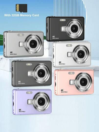 1 Pc Q12 Digital Camera With 32G Memory Card,50 Million Pixels 2.4-Inch Screen Portable Camera, Rechargeable Camera CCD & Multiple Filter Modes. Portable Anti-Shake Smart Zoom Digital Camera For Outdoor