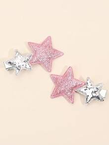 2pcs/Pack Girls Glitter Star Hair Clips - Multicolor - View 6