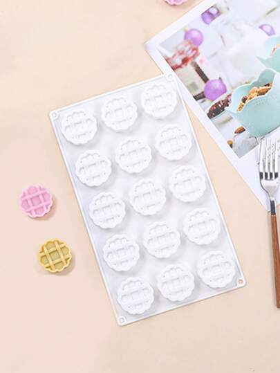 1pc 15-Cavity Round Waffle Silicone Mold, Non-Stick Chocolate Candy Making Tool, Fondant Cake Decorating Mold, Durable Baking Mat
