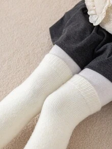 1双/3双装儿童加厚羊毛混纺过膝袜，黑白配色，女童保暖冬季长袜