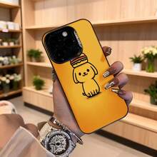 Cubierta de teléfono con diseño de perro lindo amarillo con sombrero para iPhone estética floral y elegante para uso diario Aplicable a los teléfonos de la serie Apple y Galaxy - Blanco - Ver 4