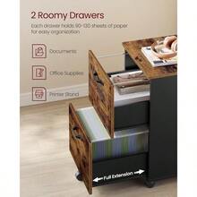 2-Drawer File Cabinet Filing Cabinet For Home Office Small Rolling File Cabinet Printer Stand For A4 Letter-Size Files Hanging File Folders Modern Style Rustic Brown Black UOFC040B01 - RusticBrownInkBlack - View 4