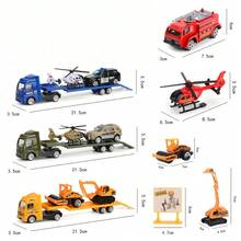 NEUSNEY 4pcs 1:64 Scale Construction Vehicle Set With Trailer, Inertial Sliding Vehicle Model, Multi-Color Options, Realistic Engineering, Fire, Military Transport Trailer Set, Alloy Model, Collectible Display, Scene Simulation, Perfect Birthday Gift - Multicolor - View 11