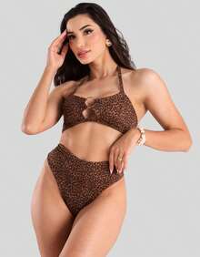 Kit 2 Biquini Feminino Animal Print Biquíni Hot Pants Biquíni Argola Amarrar Biquine Bikini Moda Praia - Preto e Onca - Visão 5