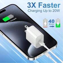 Cargador de teléfono 20W PD USB C Adaptador de carga rápida de pared con cable USB C a Tipo C de 6.6FT/3.3FT compatible con iPhone 17/16/15/Pro/Pro Max, cargador de pared Tipo C compatible con Samsung Galaxy S25/S24/S23/S22/S21/S20/Ultra/Note 20/10, cargador rápido PD20W de alta potencia BLANCO - Tipo de Enchufe A USA (110-127V) - Ver 4