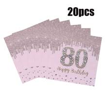 20/40/60/100张玫瑰金钻石“80岁生日快乐”餐巾纸，女孩派对一次性纸巾，生日餐巾纸，适用于午餐、晚餐、鸡尾酒会，女孩/女士餐桌装饰，一次性餐巾纸，生日餐桌装饰，适合80岁女孩/女士生日派对 - 80歲 - 查看 9