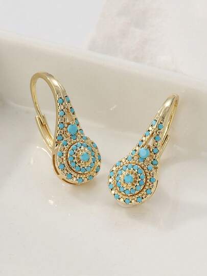 优雅奢华的合成绿松石耳环，时尚精致的派对首饰，送给她的完美礼物