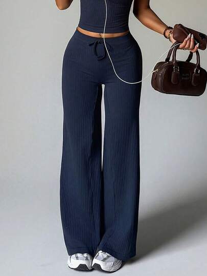 Seamless Ribbed Legging Co Ord Pant Co Ord Set,Flare Leg Christmas Gym Set For Women,Soft Solid Color Women's Sportswear