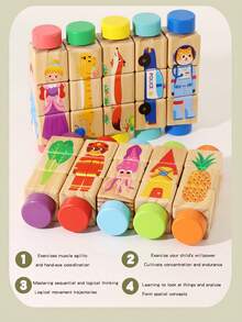 木制旋转三维拼图积木，儿童益智玩具，卡通动物，专业拼图，可旋转，堆叠式木制启蒙玩具，婴儿，动手操作，益智玩具，圣诞礼物/开学礼物/节日礼物 - 彩色 - 查看 9