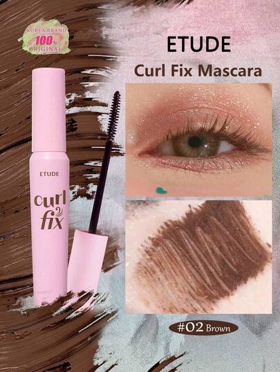ETUDE Curl Fix Mascara #02 Brown, Holds A Bold Curl For 24 Hours, Smudge-Proof & Waterproof Formula, Precision Brush Applies Evenly ,GIFT, Korean Makeup|K-Beauty| 8g/0.28oz