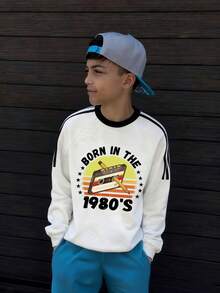 青少年男孩休闲复古街头艺术图案圆领长袖套头毛衣，秋冬款式 - 灰色 - 查看 8