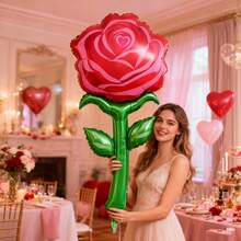 53英寸巨型玫瑰铝箔气球，适用于情人节、婚礼、订婚、周年纪念、生日、花卉主题派对装饰 - 紅色 - 查看 1