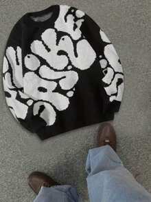 Men's Casual Letter Print Colorblock Long Sleeve Sweater, Autumn/Winter - Black - View 1