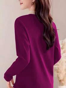 2025 新款秋季女式 Polo 领长袖 T 恤，时尚外套套头衫 - 紫色 - 查看 5