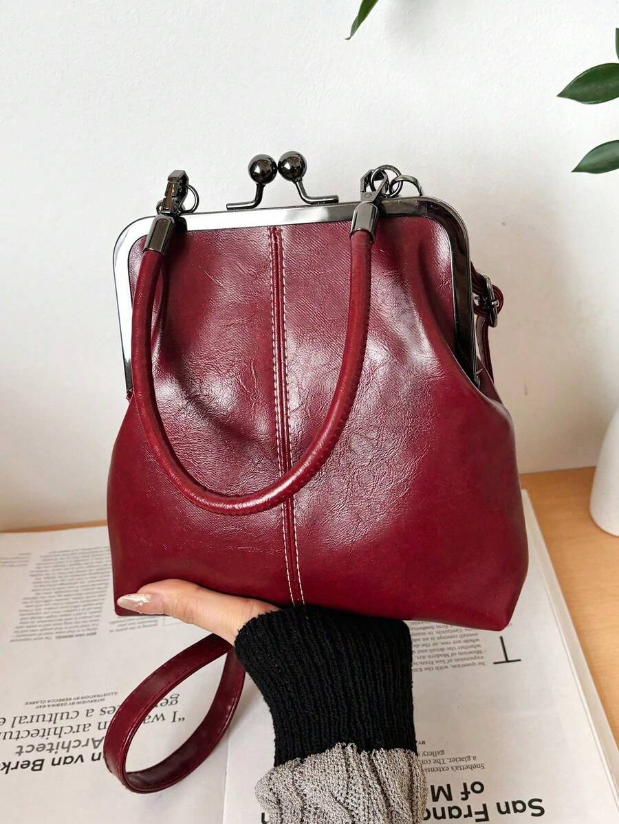 Vintage New Women's Handbag, Versatile And Elegant Frame - Mouth Commuting Crossbody Bag, British - Style Simple Shoulder Bag - 酒紅色 - 查看 1
