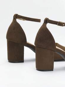 Giày sandal mũi tròn hở mũi mùa hè cho nữ, giày cao gót da lộn thoải mái, đa năng cho mùa xuân/thu - Cà phê nâu - Xem 7