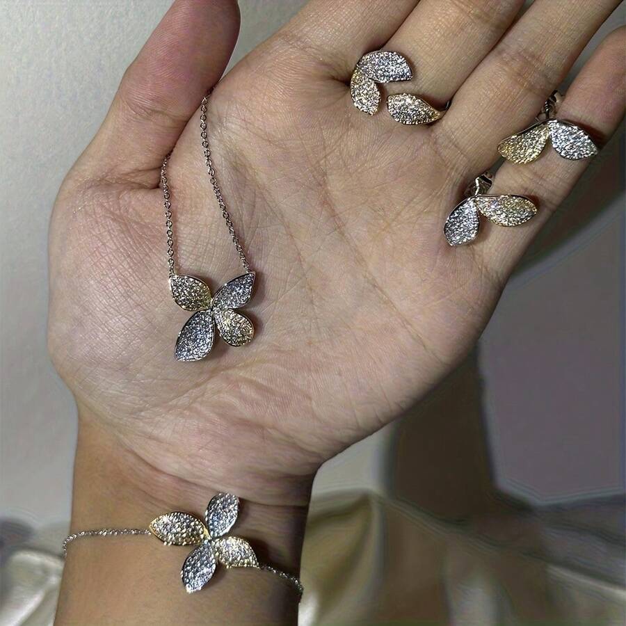 1 Set Necklace, Bracelet, Earrings, Ring Jewelry Set, Luxurious And Elegant For Daily, Date, Party, Wedding - Multicolor - View 1