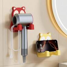 Cartoon Hair Dryer Holder, Bathroom Wall Mount Holder, Hands-Free Hair Dryer Rack, Convenient And Fashionable Bathroom Accessory, No Drilling Required, Saves Bathroom Space, Can Hold Hair Dryer, Straightener, Curler, And Smartphone - Multicolor - View 8
