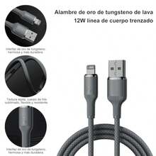 Cable Nylon Trenzado USB Carga 2M Cable USB A Lightning para iPhone 14/13/13 Pro Max/12/12 Pro/11/XS MAX/8 Plus iPad Pro Air Pro iPod Gris - como en la foto - Ver 5