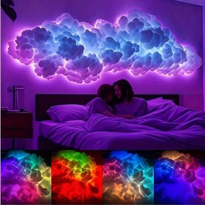 1个DIY雷云LED灯（单包装），USB供电壁挂式巨型云朵灯 - ABS树脂材质，亮度可调 - 充满活力的氛围夜灯，是游戏室和派对的理想之选（包含光源） - 完美的圣诞礼物，也是办公室、卧室、酒店、派对和餐厅的理想节日装饰