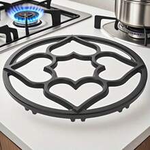 1pc Heart-Shaped Cast Iron Heavy Duty Gas Stove Rack - Kitchen Anti-Slip Shelf, Milk Pot Rack, Tea Pot Rack, Gas Stove Rack With Sturdy Base, Compatible With Gas Stove, Electric Stove And Halogen/Induction Cooktop, Highly Durable, Not For Direct Food Contact
