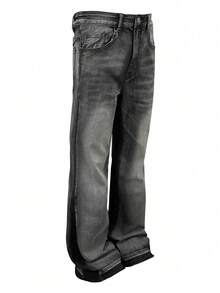 Men's Patchwork Micro Flare Jeans, Skinny Fit Distressed Flare Leg Jeans, Y2K Stacked Wash Embroidered Jeans, Versatile For All Seasons - Black - View 3