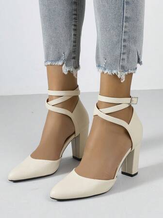 Timesize Apricot High Heel Shoes, Clear High Heel Lace-Up High Heels, Women's Shoes For Summer, Wedding Shoes, Mary Jane Shoes, Thick High Heels, Work Shoes, Office Shoes, Sexy Party Shoes, Banquet High Heels