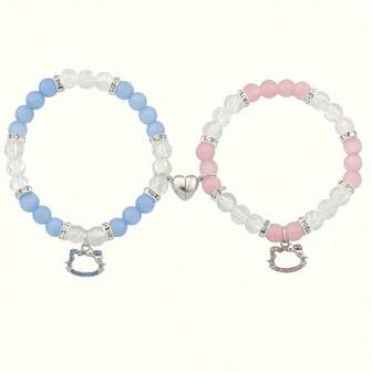 Sanrio 1 Pair Cute Hello Kitty Beaded Couple Bracelets