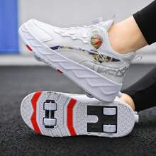 冬季青少年学生成人情侣时尚透气运动鞋，带4个轮子，户外运动轮滑鞋，男女通用可拆卸二合一鞋 - 白色 - 查看 3