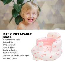 Asiento inflable para bebé con bomba de aire, sofá con soporte lumbar para bebé, estampado de conejito, silla inflable para sentarse - Rosa - Ver 2