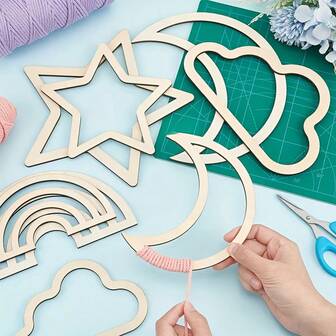 8pcs/Set Wood Macrame Frame, Bohemia Style Decoration Making Tool, Moon& Star & Cloud & Rainbow, Mixed Shapesfor DIY Painting, Mosaic Production, Dream Catcher Net Weaving, Pendant Production Versatile Hanging Decorations For Weddings, Valentine's Day, New Year- Unfinished Wood Ornaments For Holiday Celebrations And Home Decor, Perfect For Room Decor, Hanging Decoration Creation, Pendant Making Tool, Decorative Diy Frame, Craft Making Tool,