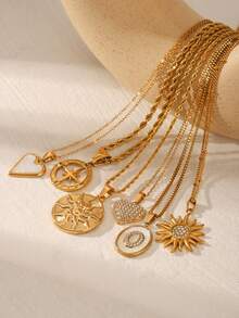 1件太阳与心形吊坠项链，镶嵌水钻，白色贝壳项链，精致首饰，适合女性日常佩戴 - 彩色 - 查看 7