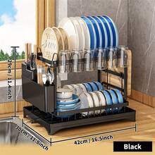 1 Set Double-Decker Detachable Kitchen Dish Rack - Space-Saving Storage Solution With Cutting Board Holder, Draining Board, Chopping Board, Utensil Holder And Kitchen Accessories - Black & White, Easy To Assemble And Clean, Compact Design Suitable For Small Kitchens - Multicolor - View 13