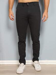 Set Of 3 Men's Ribbed Knit Trousers With Buttons And Pockets. Slightly Stretchy Fabric For Greater Comfort And Style. - preto-chumo-bege - 查看 7